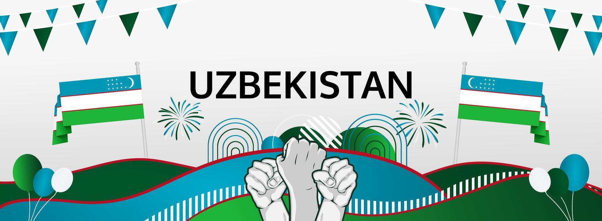 National Day Of Uzbekistan. Banners featuring the flag and hoisted on September 1 for a memorable holiday design. vector