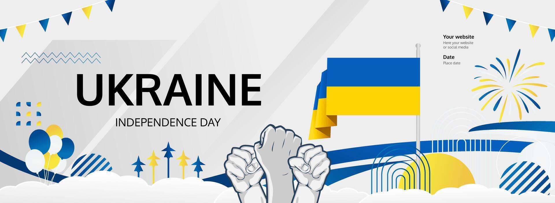 A vibrant Ukrainian Independence Day Poster, featuring a raised fist and a waving flag for a bold impression. vector