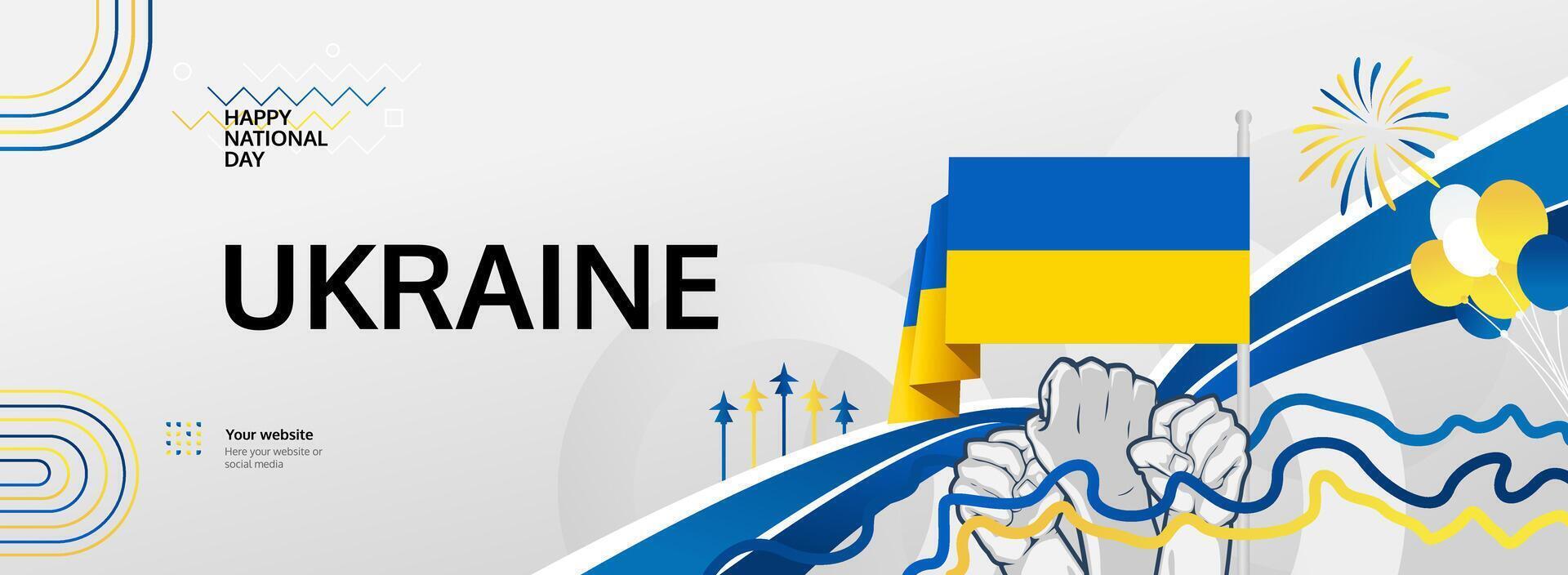 Ukraine Independence Day greeting banner concept. August 24th is celebrated as Ukrainians National Day. Nice template with flag and raised fist, great for nationalism poster. vector