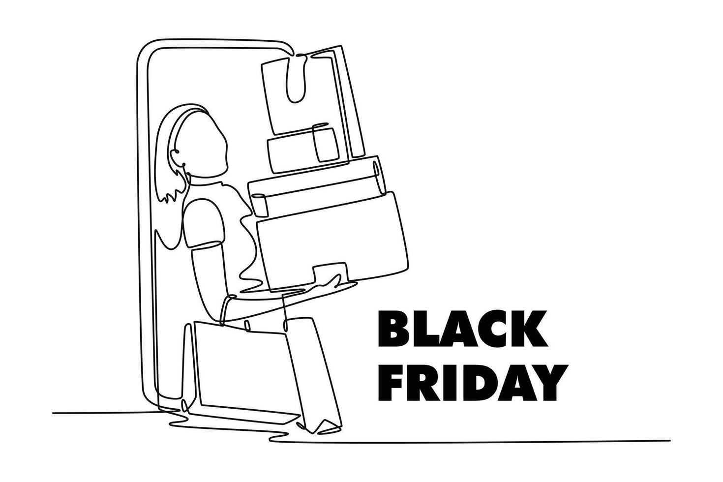 Black Friday sale concept. Single line draw design graphic illustration. vector