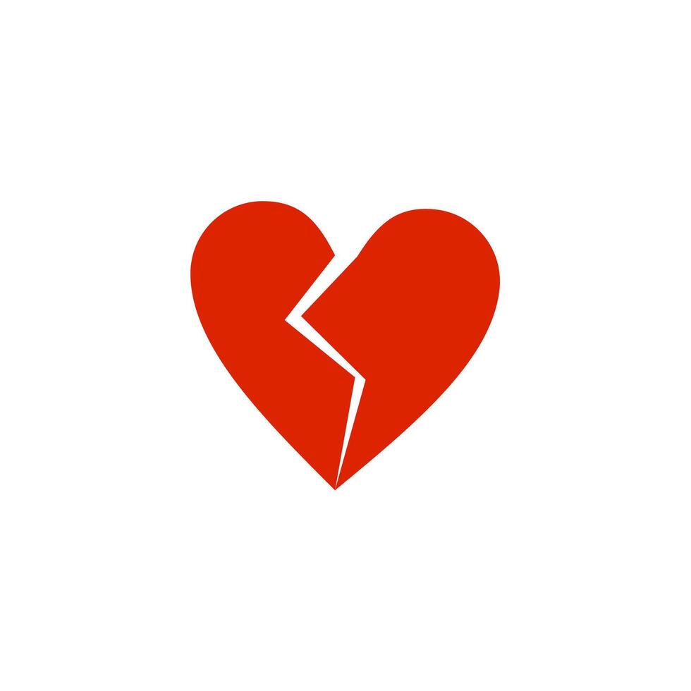 Broken heart into two pieces breakup or divorce concept, red heartbreak emoji , crack heart vector