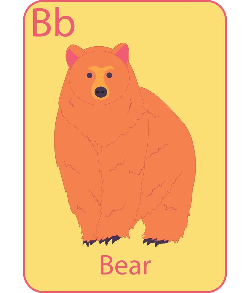 Educational flashcard with letter B, bear illustration, and text, perfect for kids learning the alphabet. vector