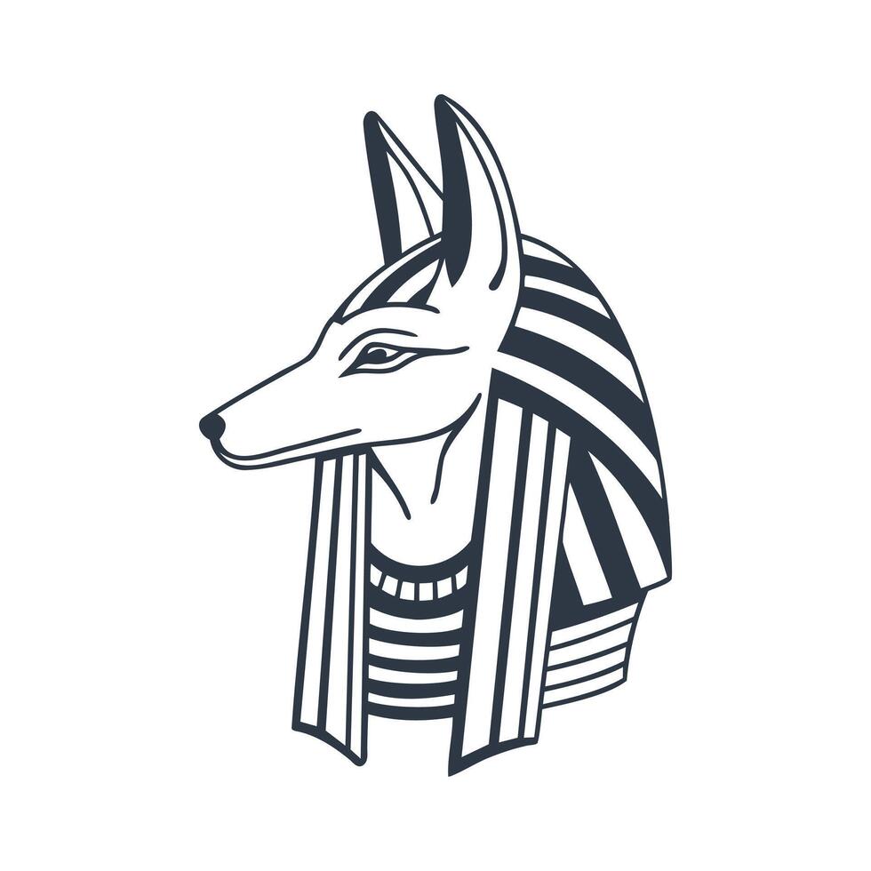 Ancient Egyptian god Anubis. Deity with a dogs head. God of death. Monochrome illustration. vector