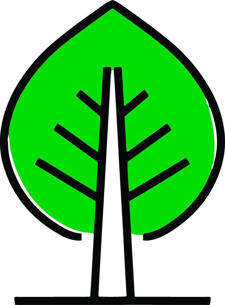 Doodle green tree leaf icon isolated. Sketch clipart vector