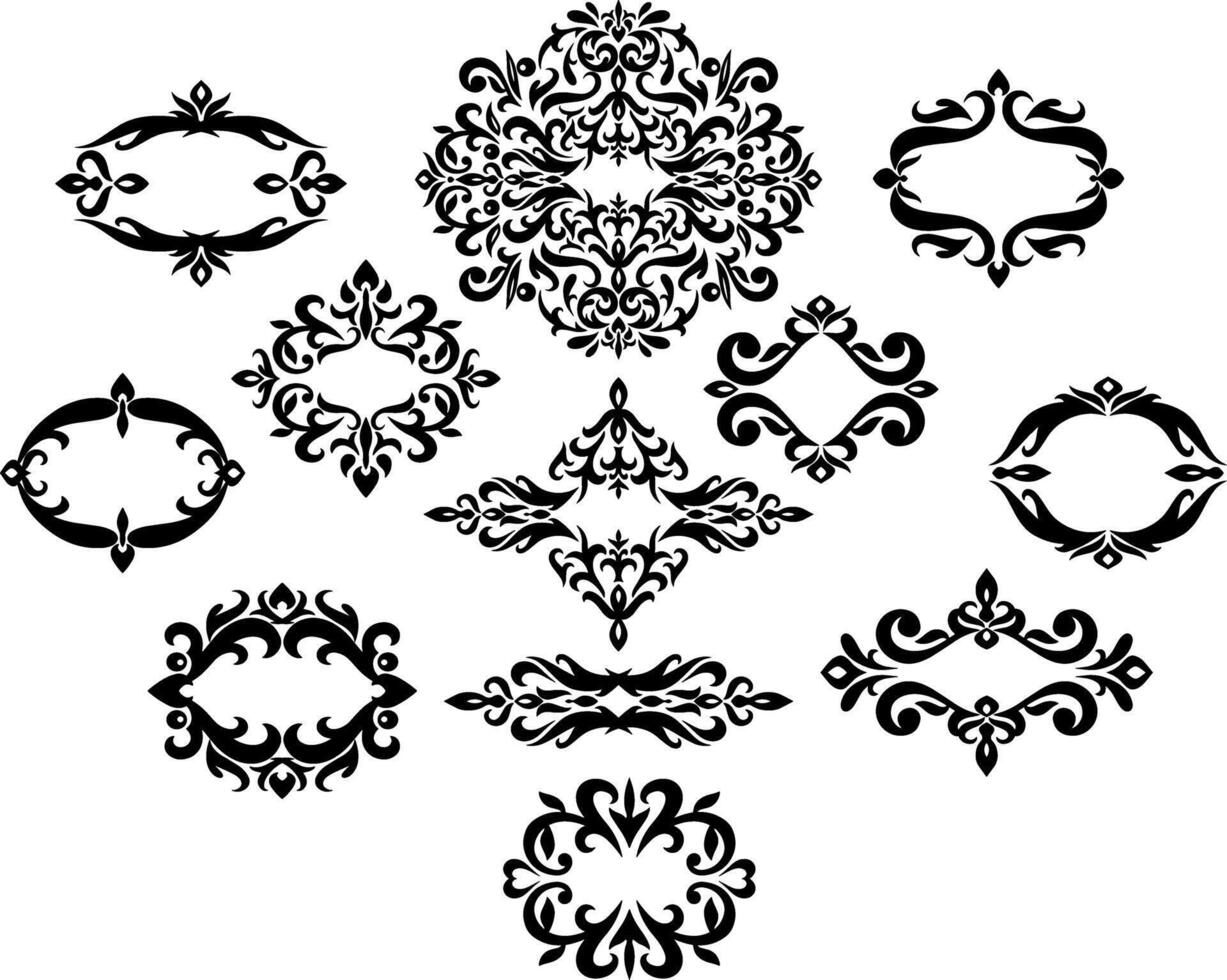 Vintage elements collection Damask frame border Stencil pattern vector