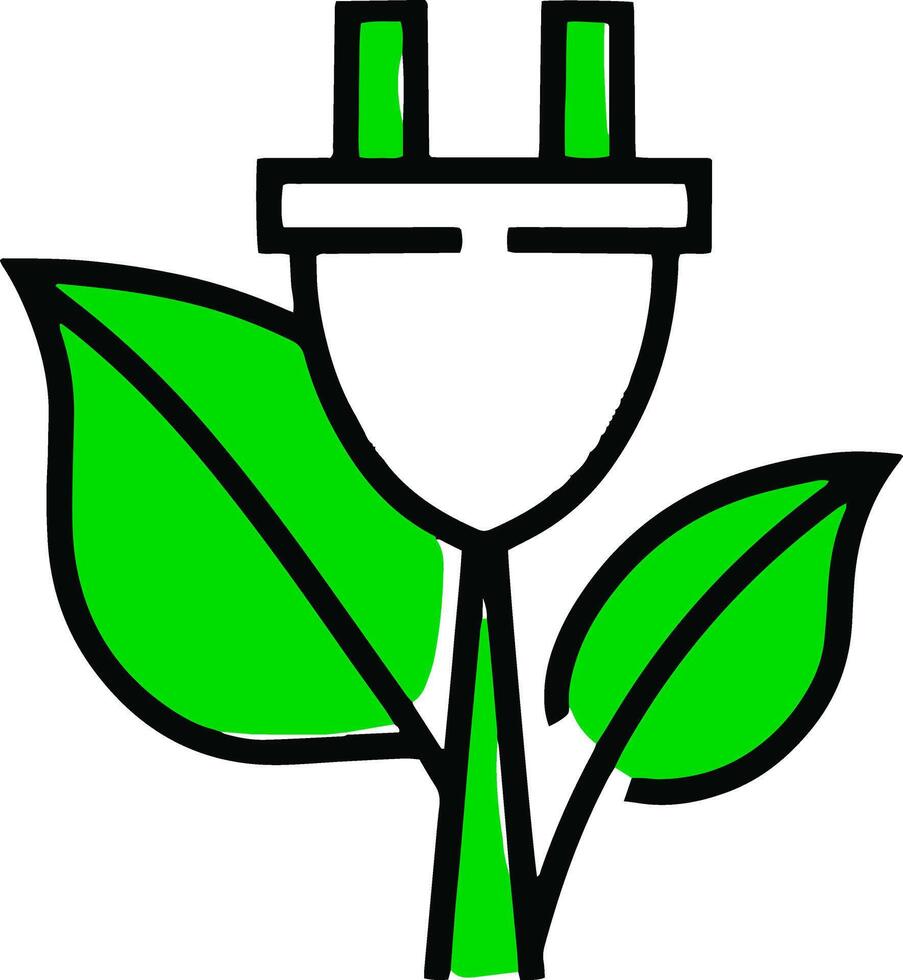 Doodle green electric eco plug icon Hand drawn line Sketch vector