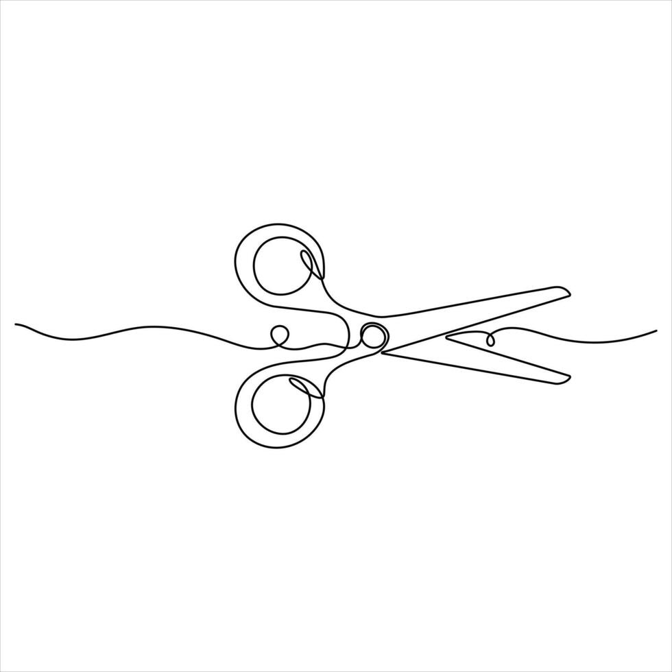 Scissor tool one line continuous single line art drawing outline style illustration vector