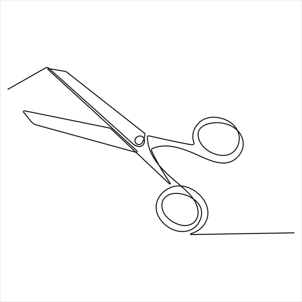 Continuous Scissor tool single line art drawing of outline style illustration vector