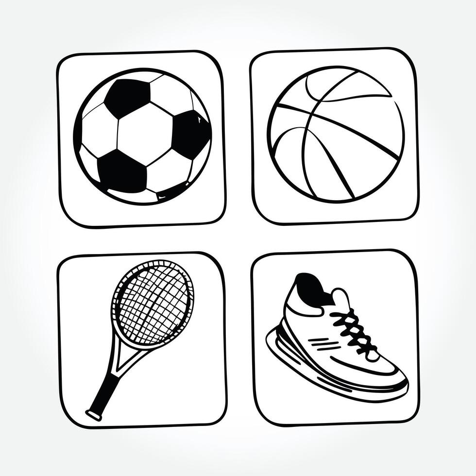 a black and white image of a tennis racket and a ball. vector