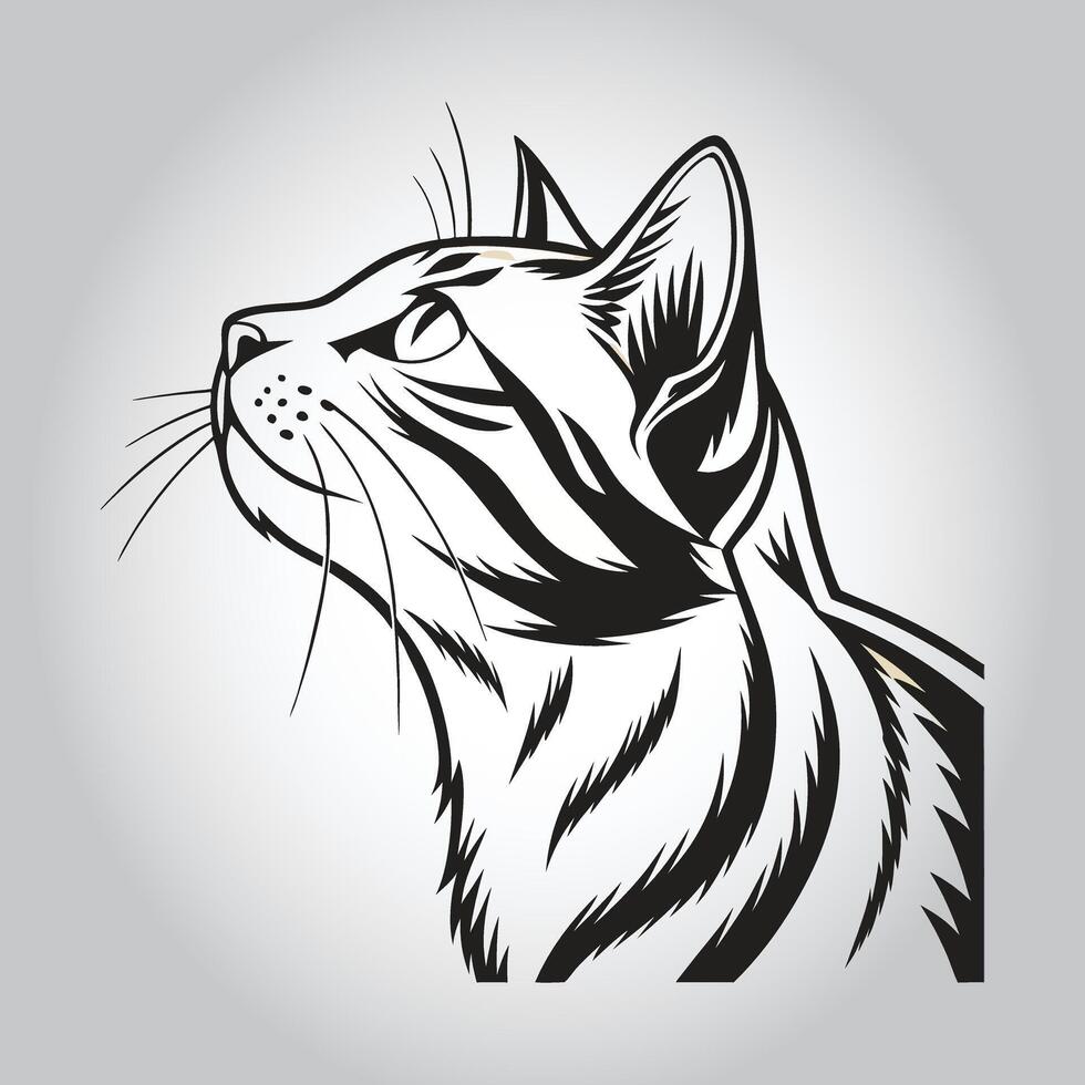 a black and white drawing of a cat with the name cat on it vector