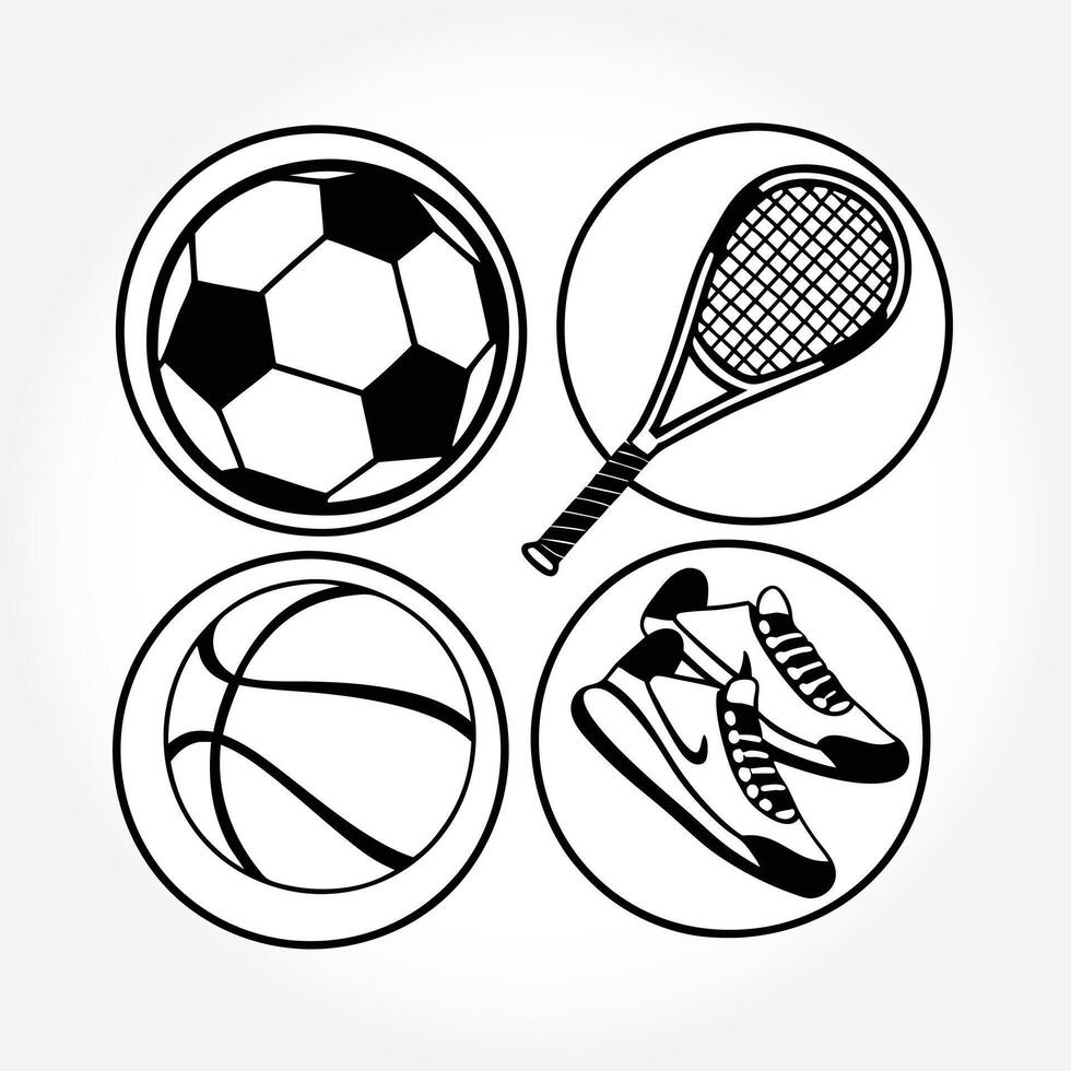 a black and white drawing of a tennis racket and a ball. vector