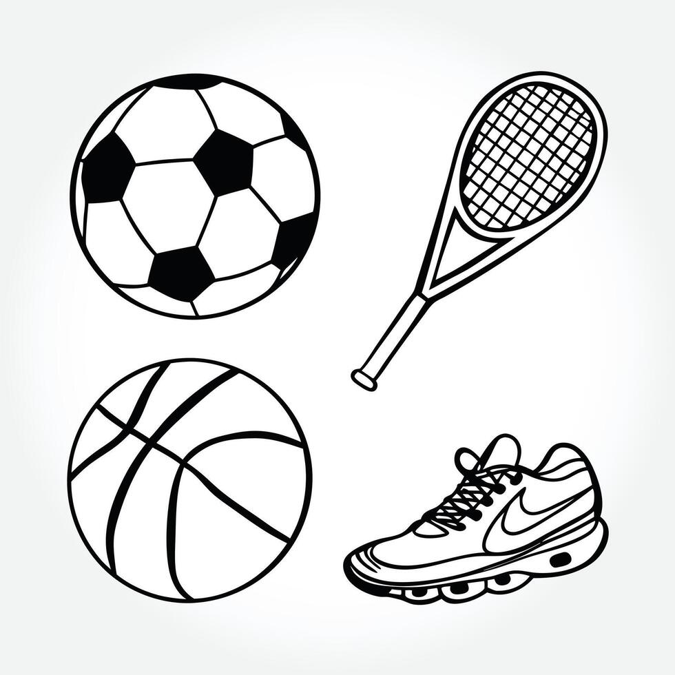a black and white drawing of a soccer ball and a soccer ball. vector