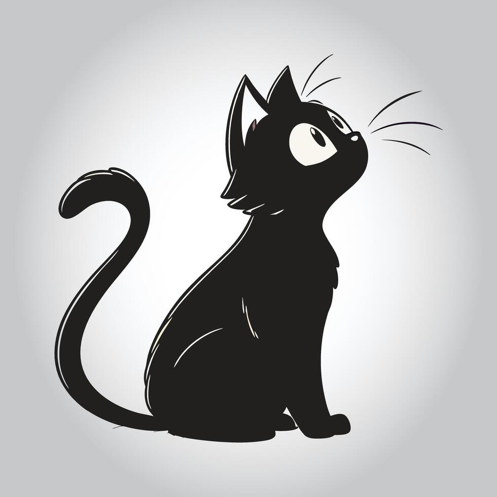 a black cat with a black tail and a white background vector