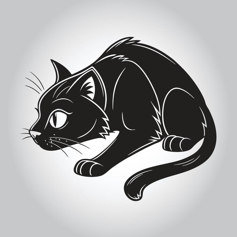 a black cat with a white face and a black tail vector