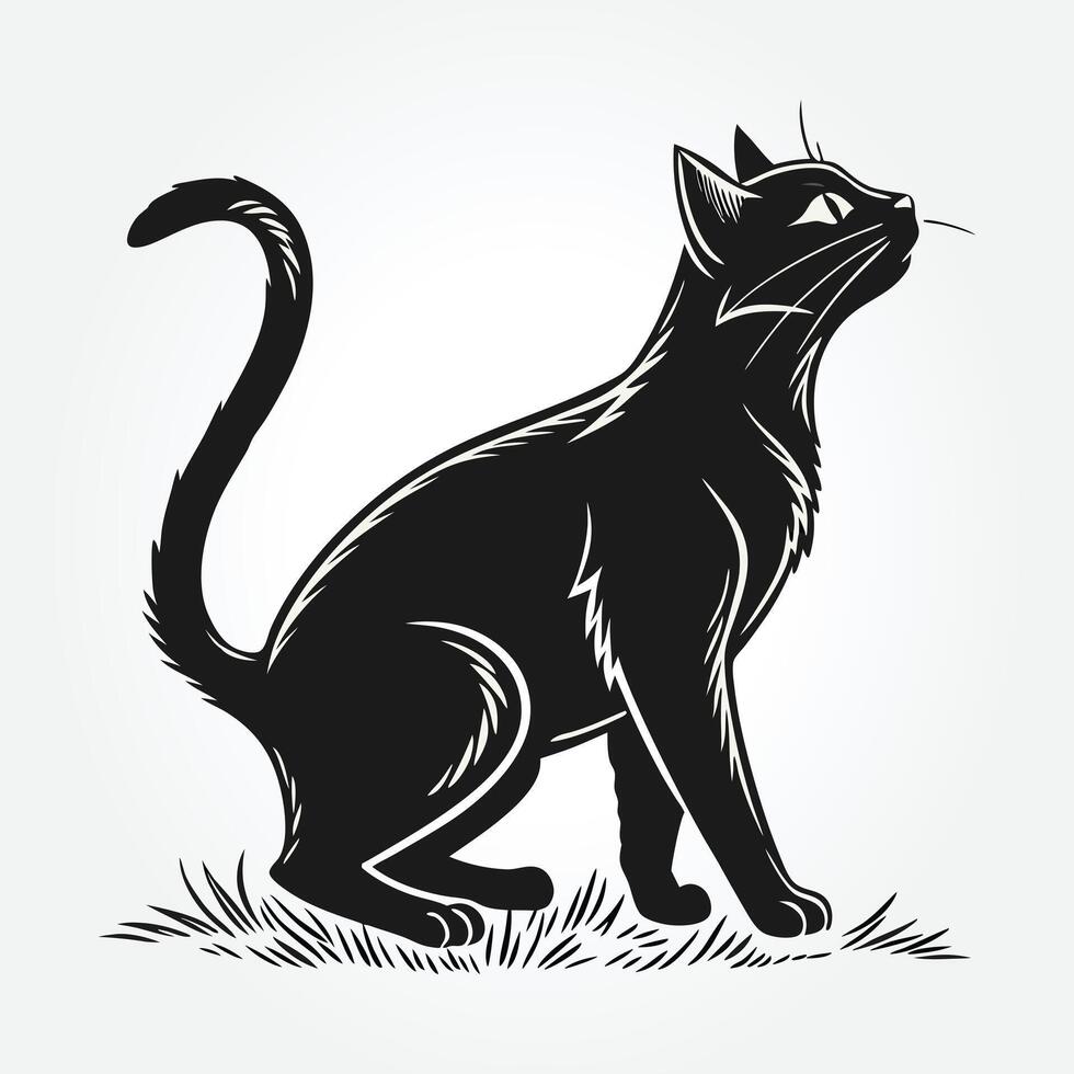 a black cat with a long tail and a tail that says quot the cat quot vector