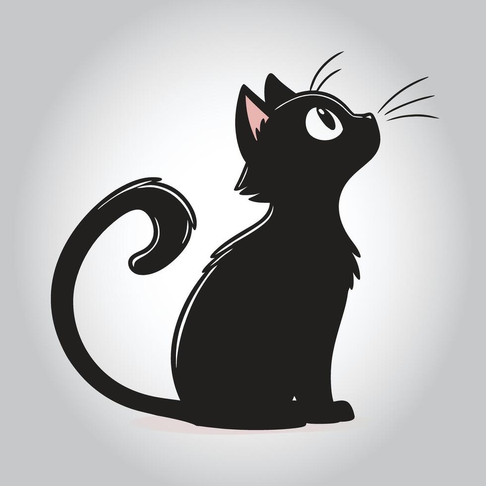 a black cat with a black tail and a white background vector