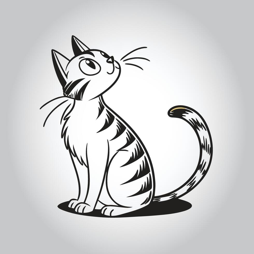 a black and white drawing of a cat with a tail that says quot the word quot vector