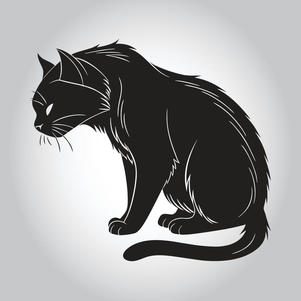 a black cat with a white face and a black tail vector