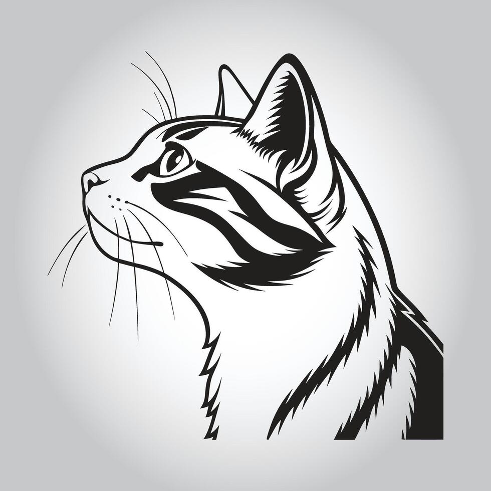 a black and white drawing of a cat with a white face vector