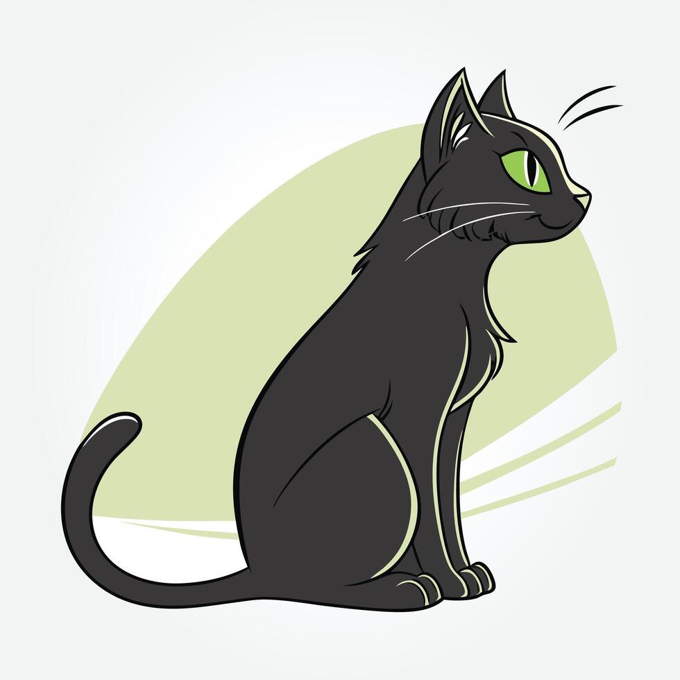 a black cat with green eyes and a green background vector