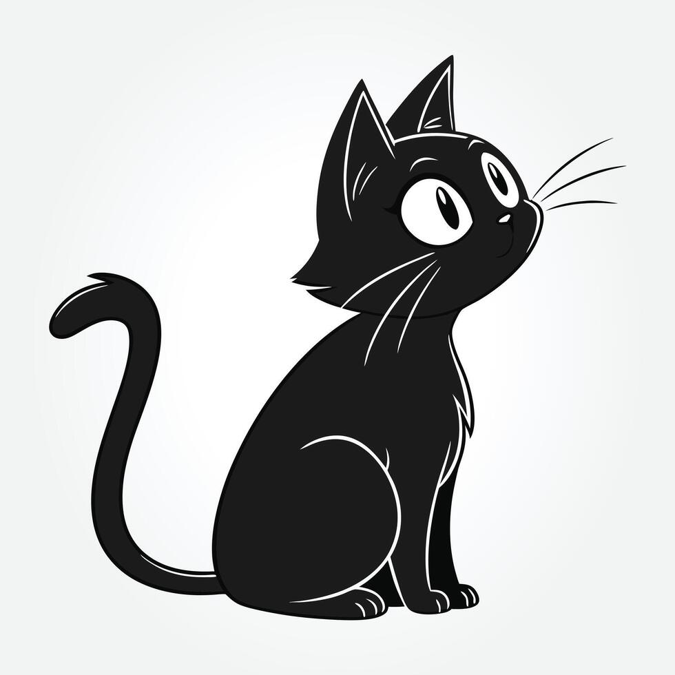 a black cat with a big eyes and a black tail vector