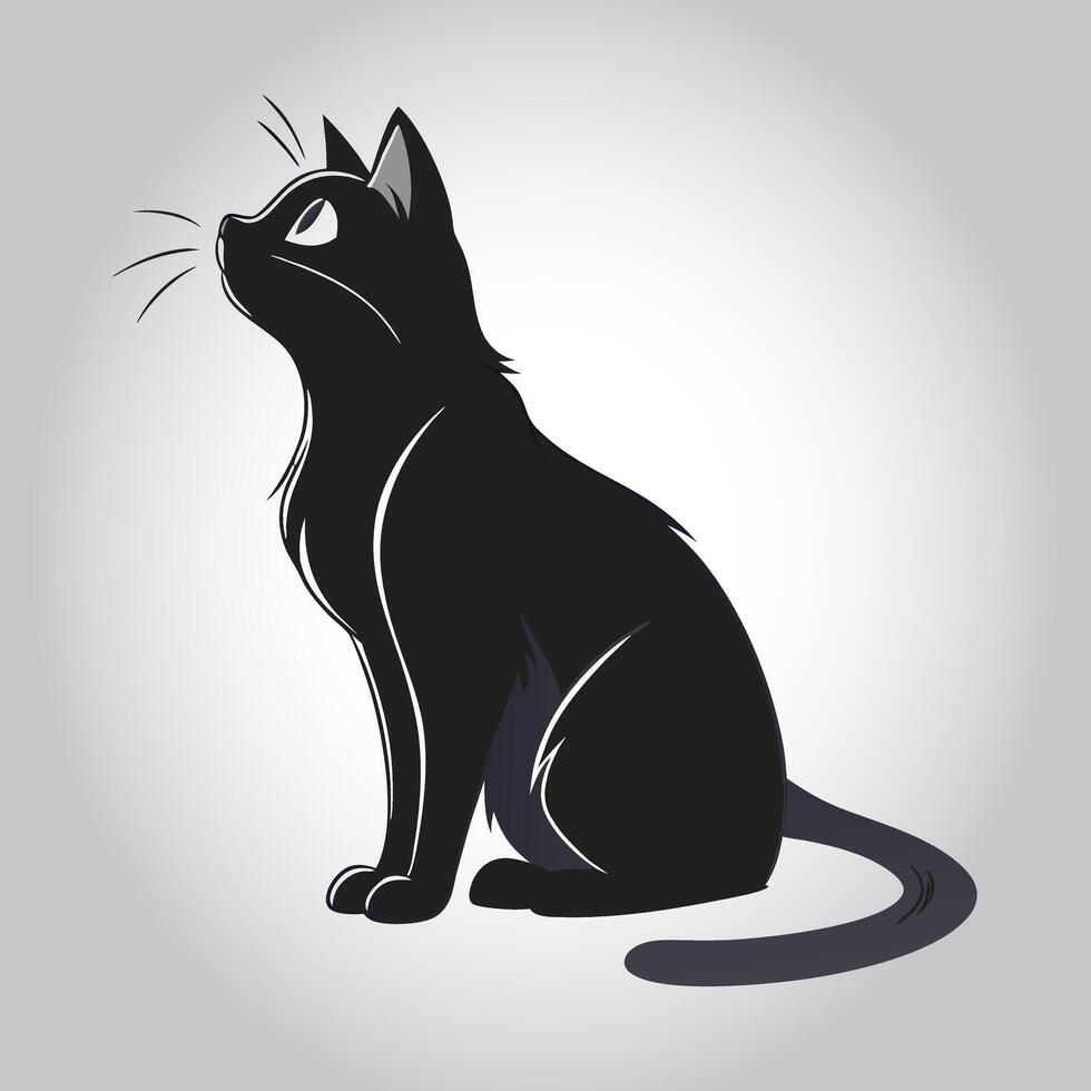 a black cat with a black tail and the word quot cat quot on it vector