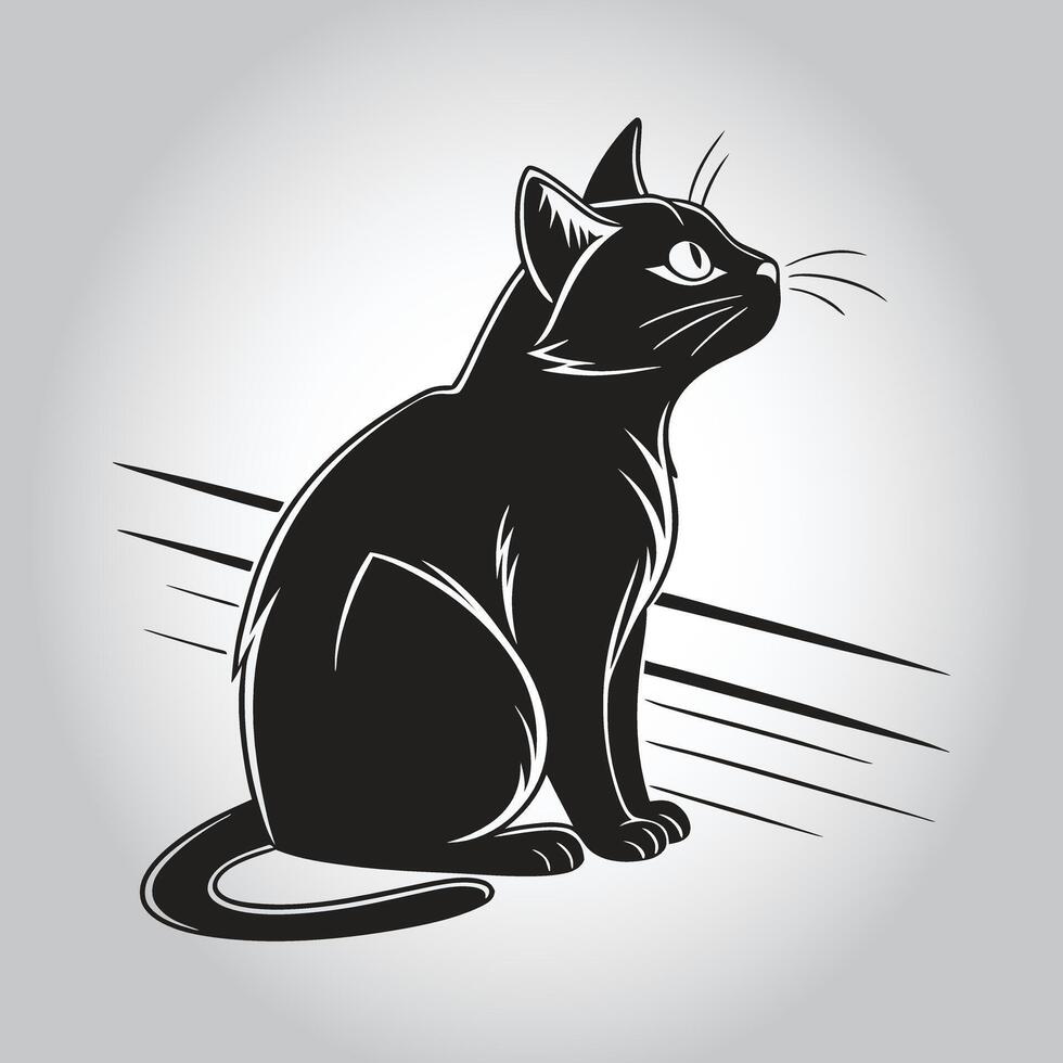 a black cat with a black tail sits on a white background vector