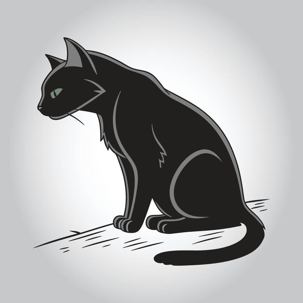 a black cat with green eyes sits on a white background vector