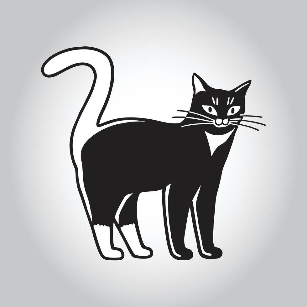 a black cat with a white tail and a black cat on it vector