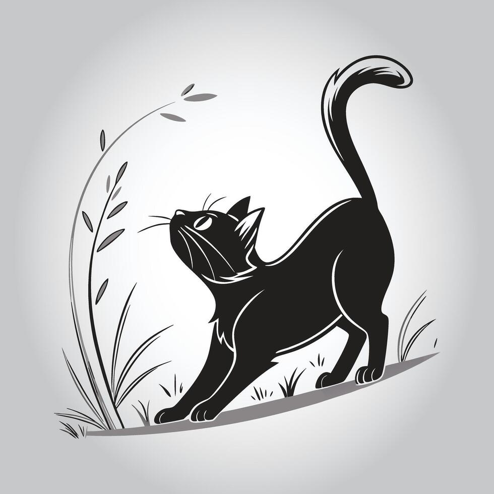 a black cat with a tail that says the word on it vector