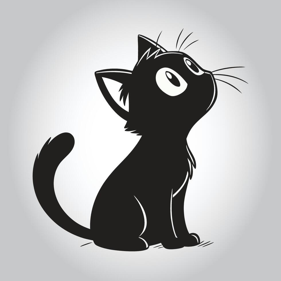 a black cat with a long tail and a tail that says ' a ' cat ' vector