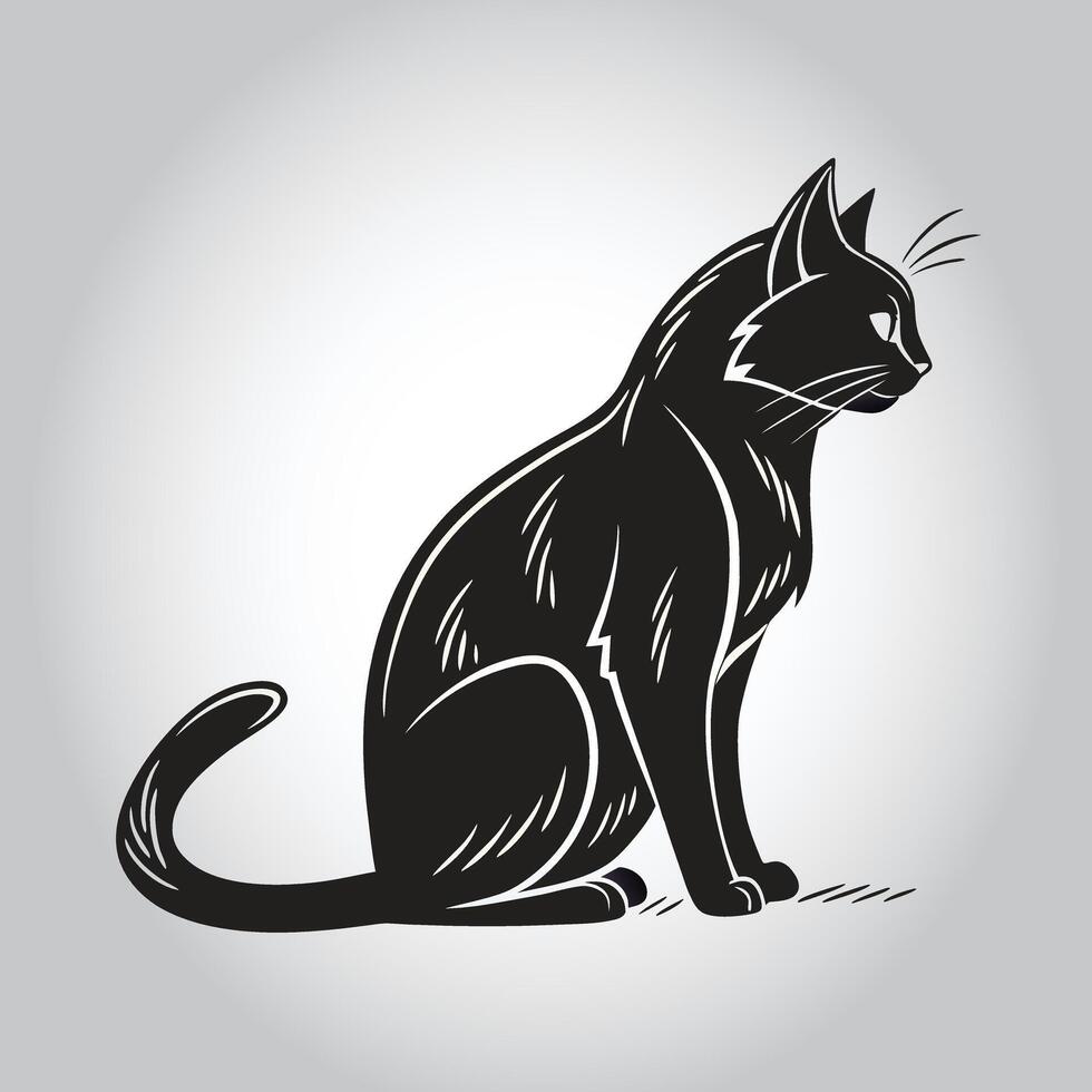 a black cat with a black tail sits on a white background vector