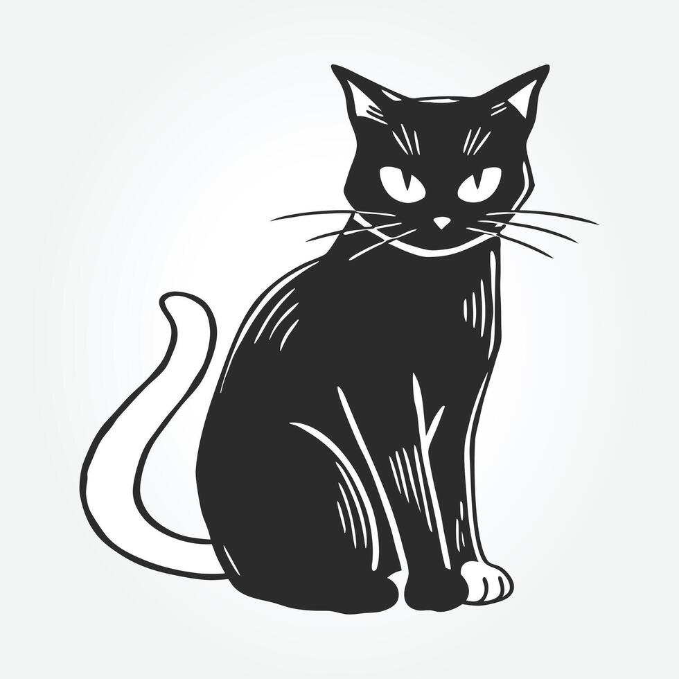 a black cat with a white tail and the word the w on it vector