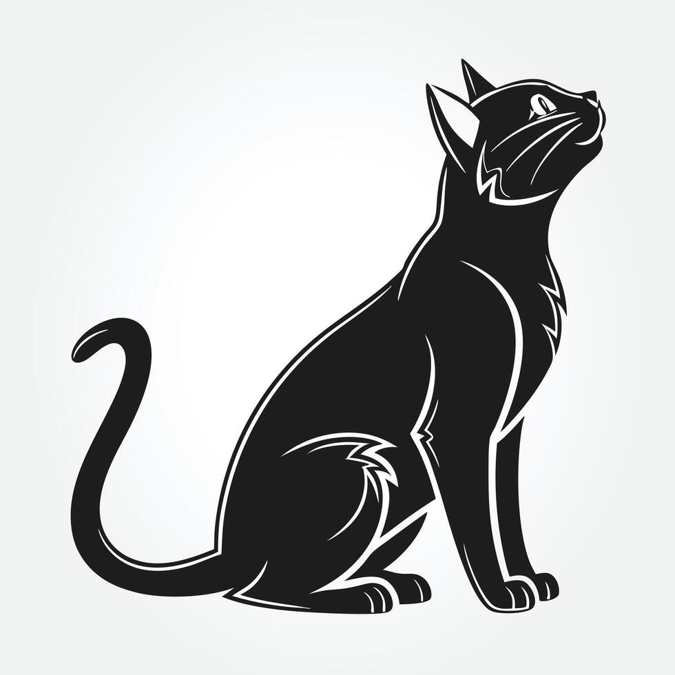 a black cat with a white background that says the word cat vector