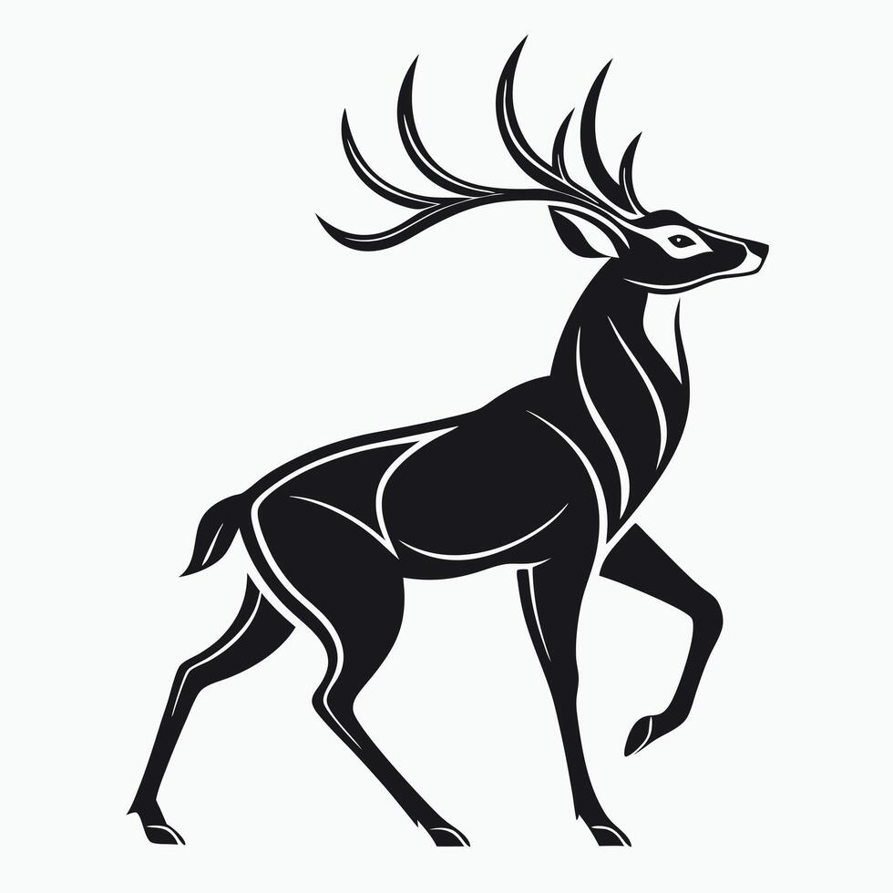 black and white drawing of a deer with antlers. vector