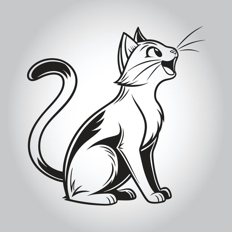a drawing of a cat with a long tail vector