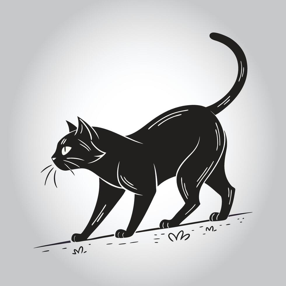a black cat with a white background with vector