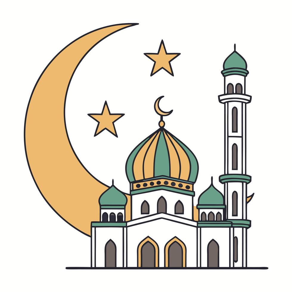 a mosque with a moon and a moon in the background. vector