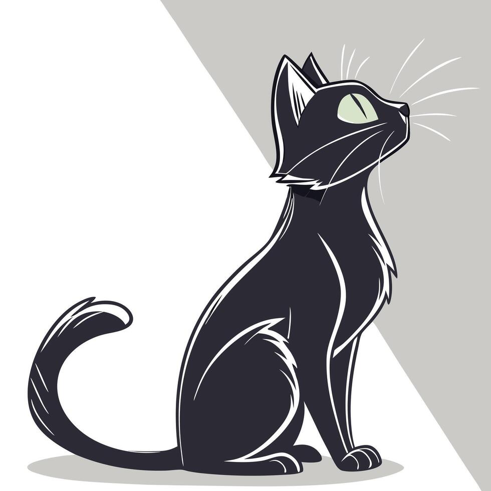 a black cat with green eyes and a white background vector