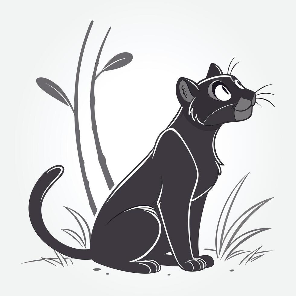 a black cat with a white face and a black cat on the ground vector