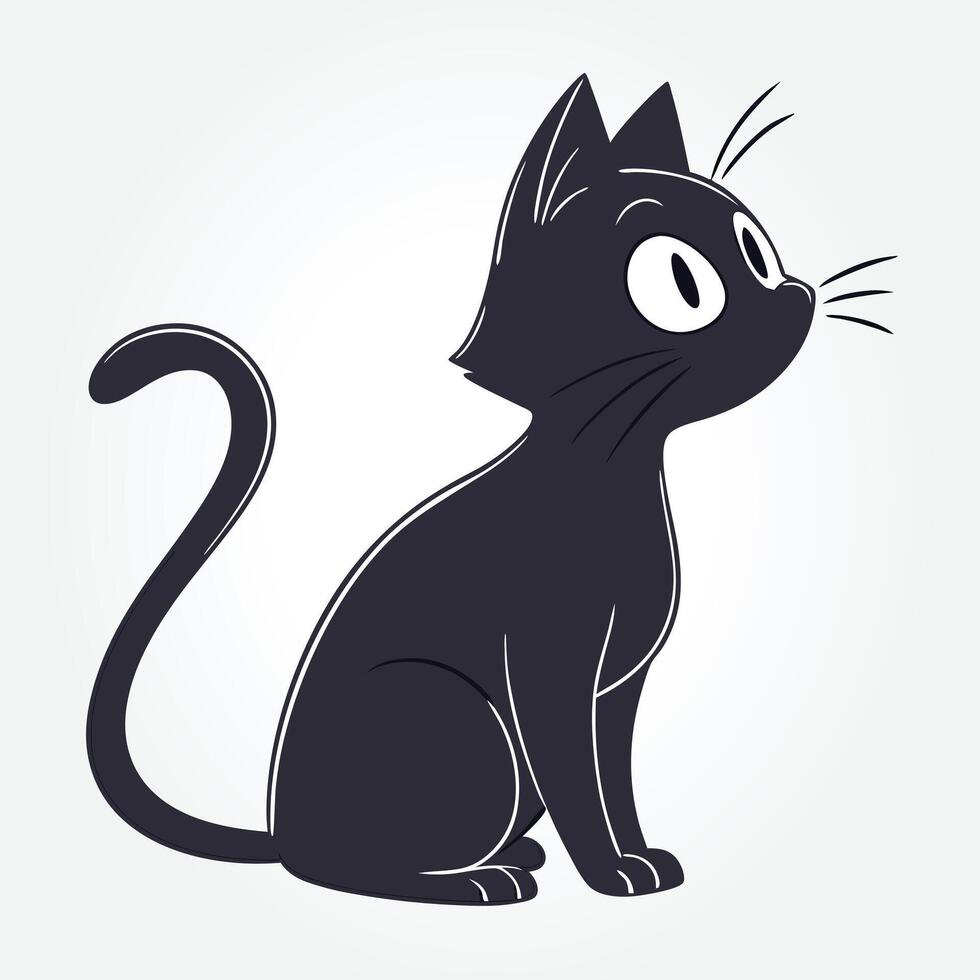 a black cat with a big eyes and a black tail vector