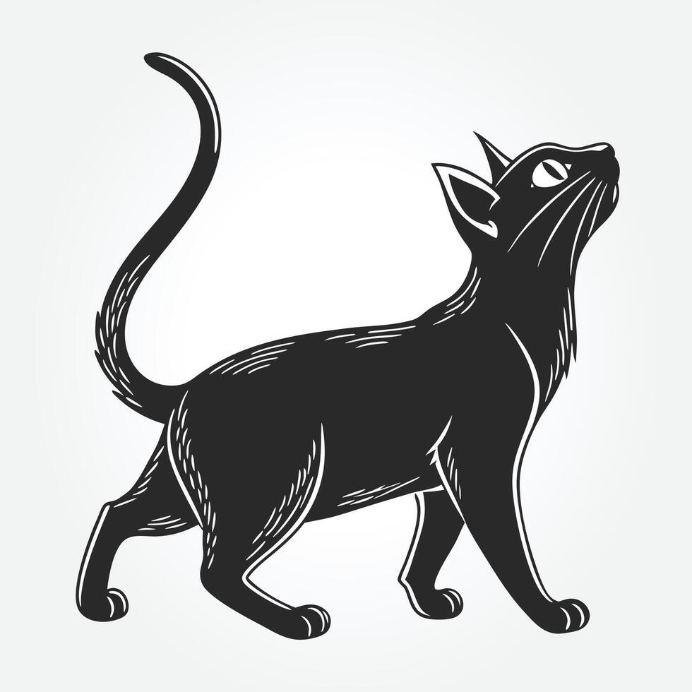 a black cat with a long tail and the word quot w quot on it vector