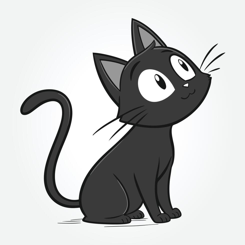 a black cat with big eyes and a black nose vector