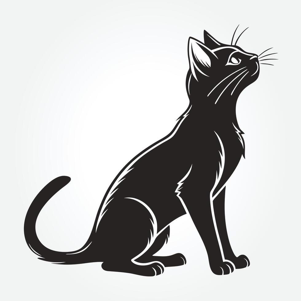 a black cat with a black tail and a white background vector