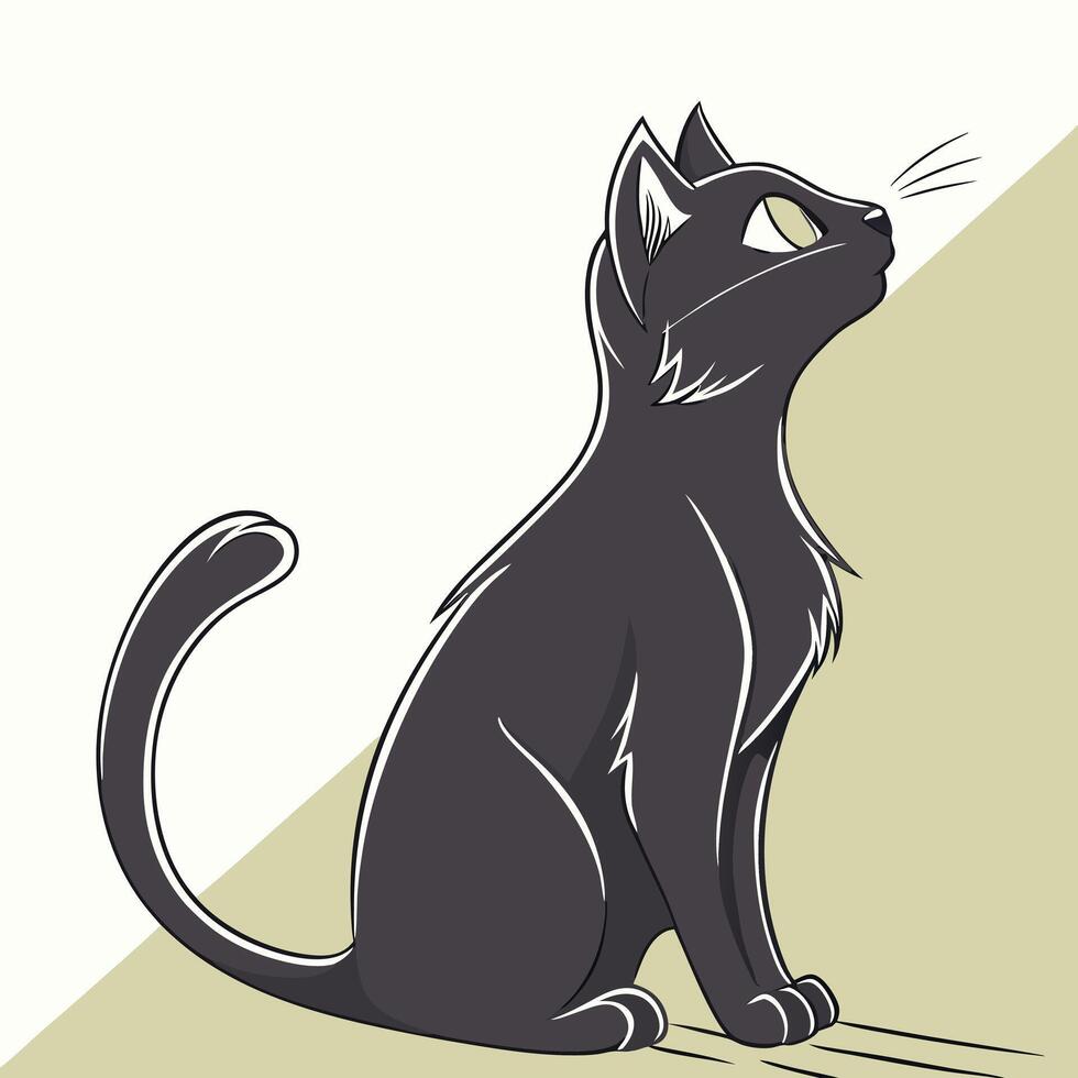 a black cat with yellow eyes and a white background vector
