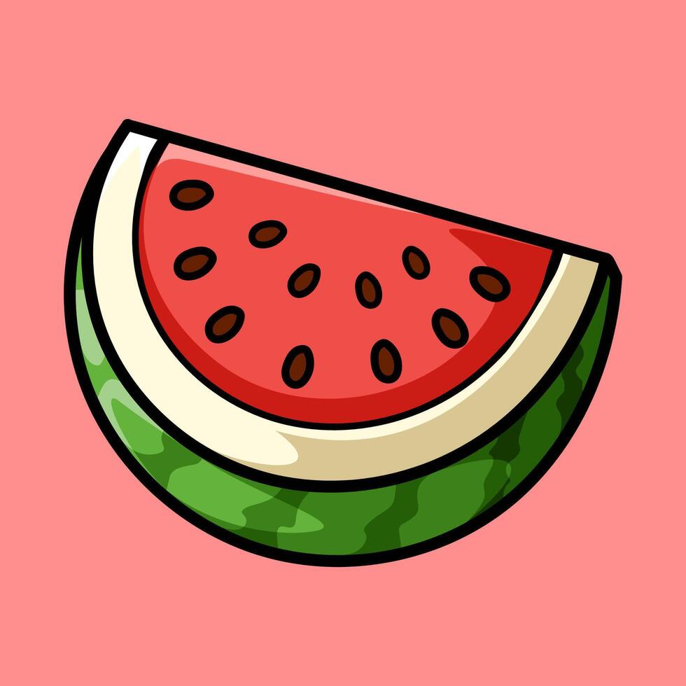 sliced water melon cartoon isolated colored drawing line art style sketch classic vintage design illustration vector