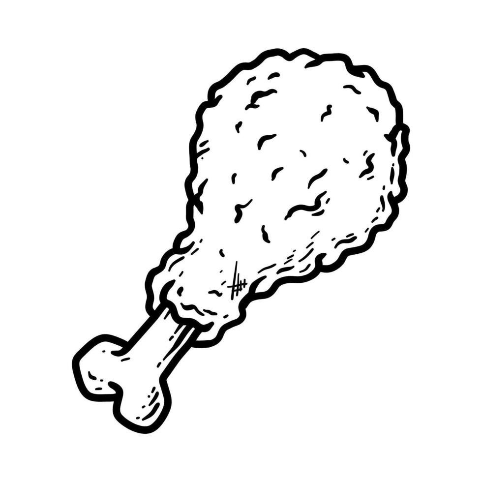drum stick fried chicken isolated drawing line art style sketch classic vintage design illustration vector