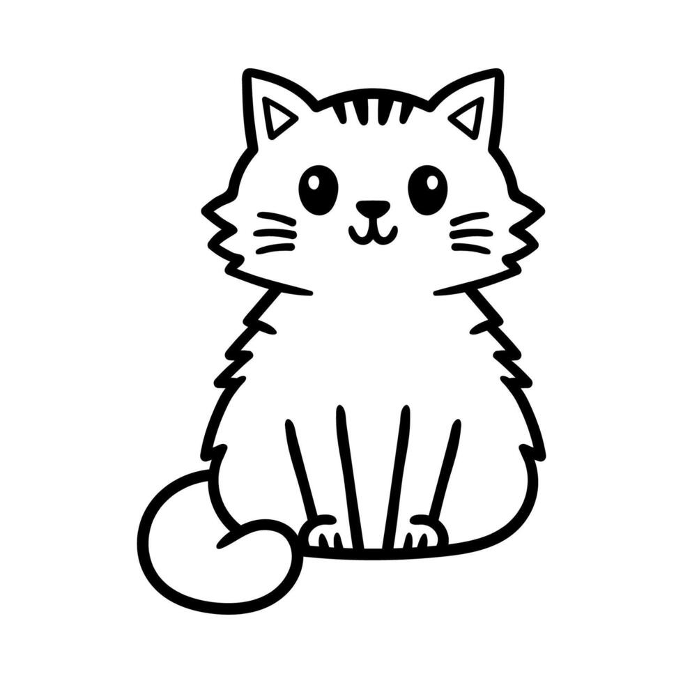 fun cartoon of sitting cat simple character isolated drawing line art style sketch classic vintage design illustration vector