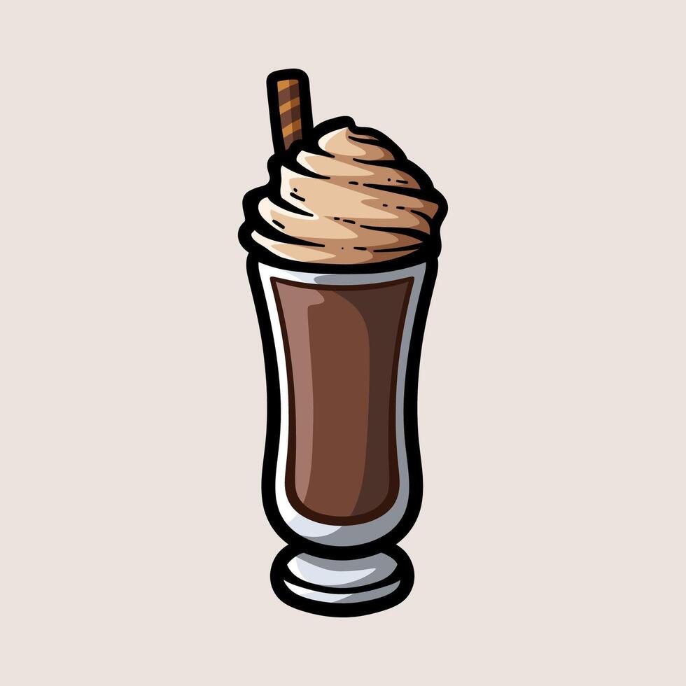 glass of chocolate smoothies isolated colored drawing line art style sketch classic vintage design illustration vector
