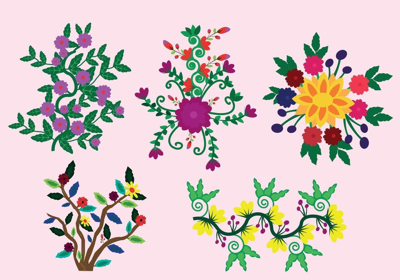 Flowers and plants collection, kids and adults flower coloring book page illustration element vector